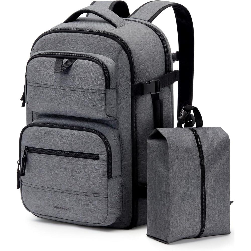 image:imageBAGSMART Travel Backpack for Women Men 40L Flight Approved Carry on Backpack with Shoe Bag TSA Large Personal Item Backpack with 17 Inch Laptop Compartment Weekender Suitcase for Travel GreyGrey