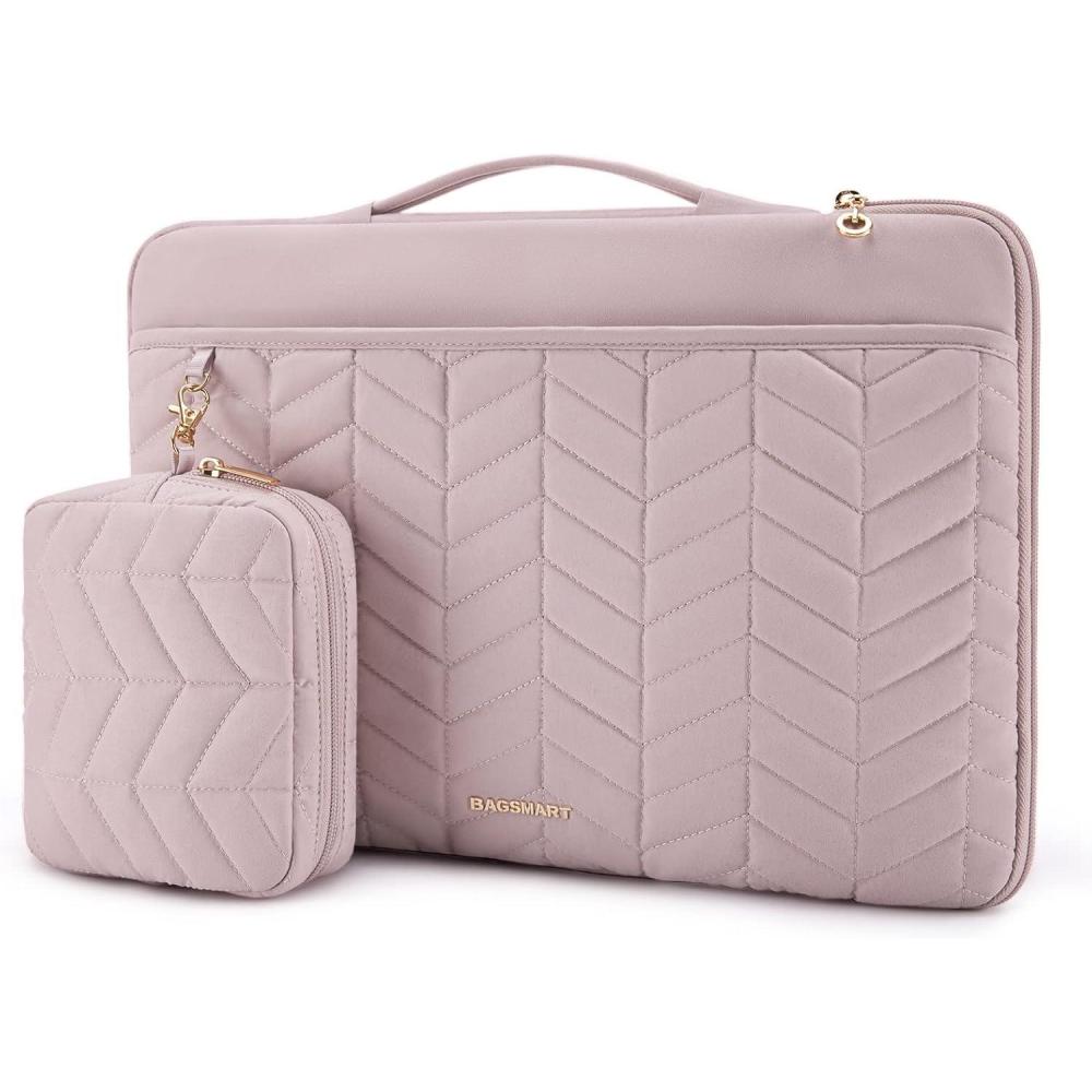 image:imageBAGSMART 1516 inch Laptop Case with Handle Puffy Padded Laptop Bag Sleeve for Women Portable MacBook AirPro Case Compatible with Dell HP Lenovo ASUS Acer Huawei Computer BlackDusty Pink