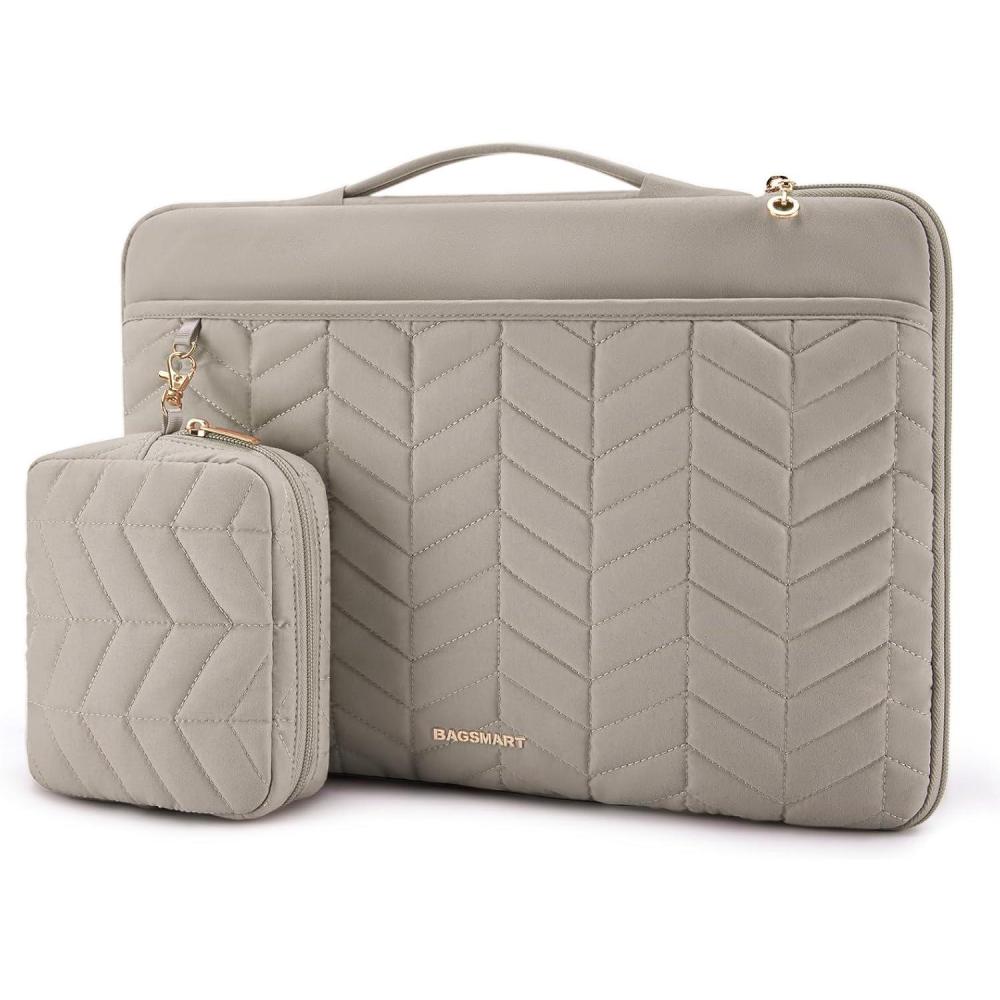 image:imageBAGSMART 1516 inch Laptop Case with Handle Puffy Padded Laptop Bag Sleeve for Women Portable MacBook AirPro Case Compatible with Dell HP Lenovo ASUS Acer Huawei Computer BlackWith AccessoriesWarm Gray