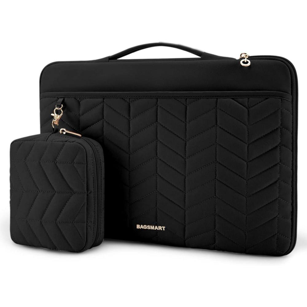 image:imageBAGSMART 1516 inch Laptop Case with Handle Puffy Padded Laptop Bag Sleeve for Women Portable MacBook AirPro Case Compatible with Dell HP Lenovo ASUS Acer Huawei Computer BlackWith AccessoriesBlack
