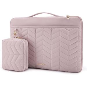 BAGSMART 15-16 inch Laptop Case with Handle, Puffy Padded Laptop Bag Sleeve for Women, Portable MacBook Air/Pro Case Compatible with Dell, HP, Lenovo, ASUS, Acer, Huawei Computer, Black(With Accessories-Pink)
