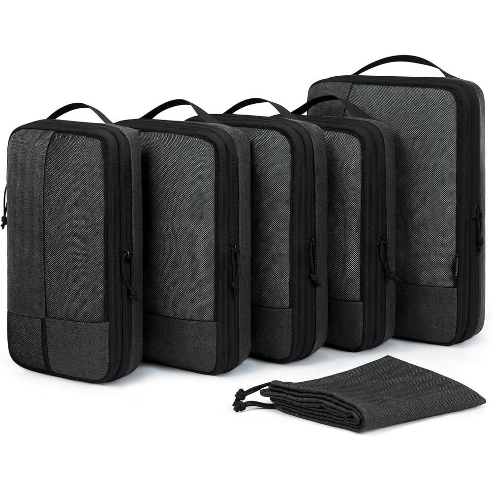 image:imageBAGSMART Compression Packing Cubes for Travel 6 Set Packing Cubes for Carry on Suitcases Compression Travel Cubes amp Suitcase Organizer for Packing with Shoe Bag Sky Blue04Black