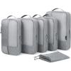 BAGSMART Compression Packing Cubes for Travel, 6 Set Packing Cubes for Carry on Suitcases, Compression Travel Cubes & Suitcase Organizer for Packing with Shoe Bag Sky Blue(01-Grey)