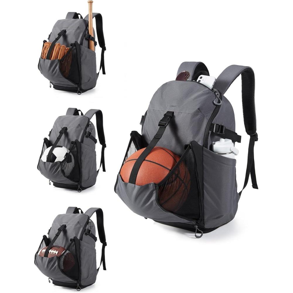 image:imageBAGSMART Basketball Bag with Shoes Compartment Basketball Backpack with Ball Holder Functional Gym Bag for Velleyball Soccer amp BaseballDark Gray
