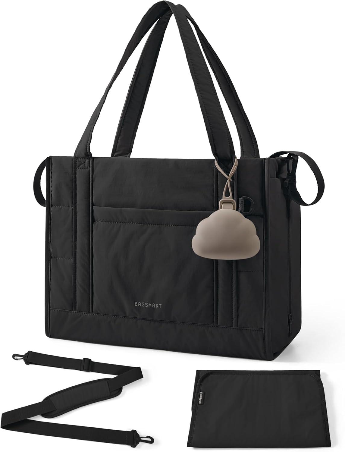 image:imageBAGSMART Diaper Bag Tote Puffer Tote Bag Lightweight Baby Bag with Insulated Pockets Pacifier CaseBlack
