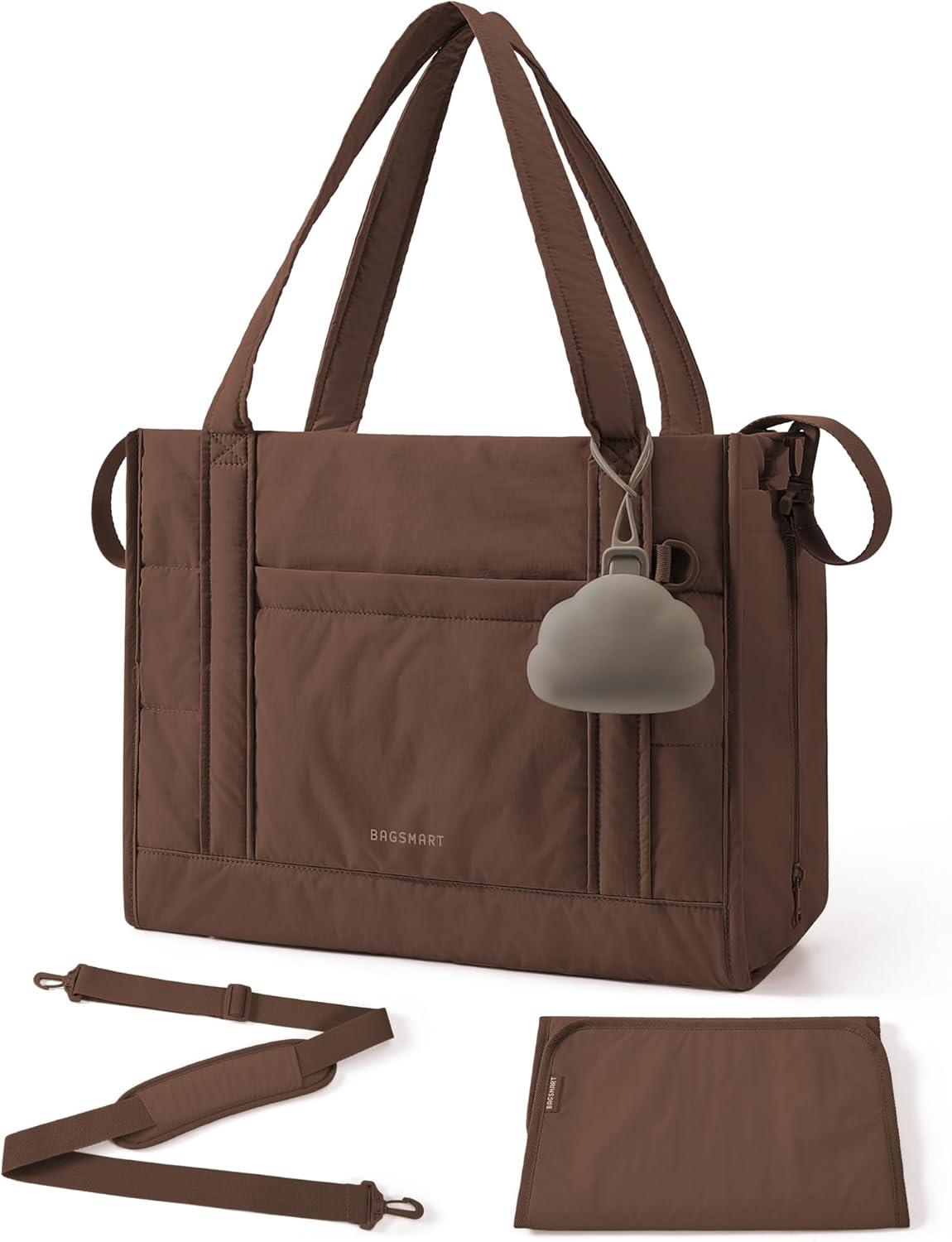 image:imageBAGSMART Diaper Bag Tote Puffer Tote Bag Lightweight Baby Bag with Insulated Pockets Pacifier CaseCoffee