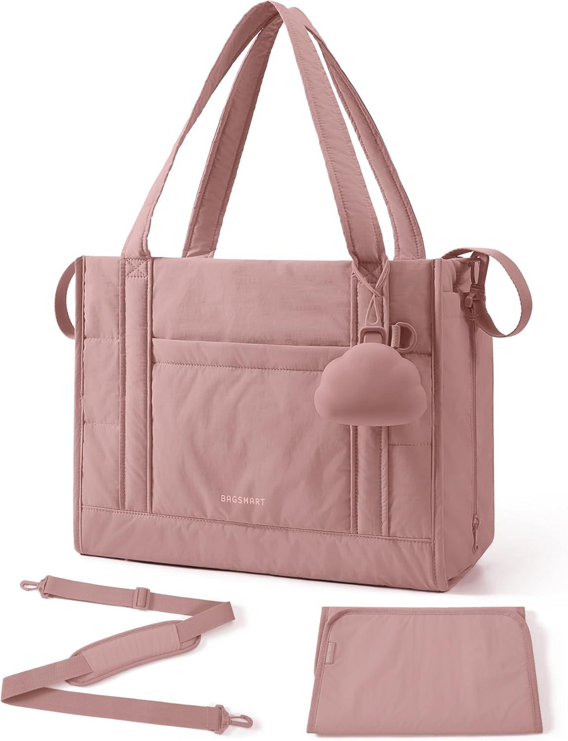 image:imageBAGSMART Diaper Bag Tote Puffer Tote Bag Lightweight Baby Bag with Insulated Pockets Pacifier CaseDark Pink