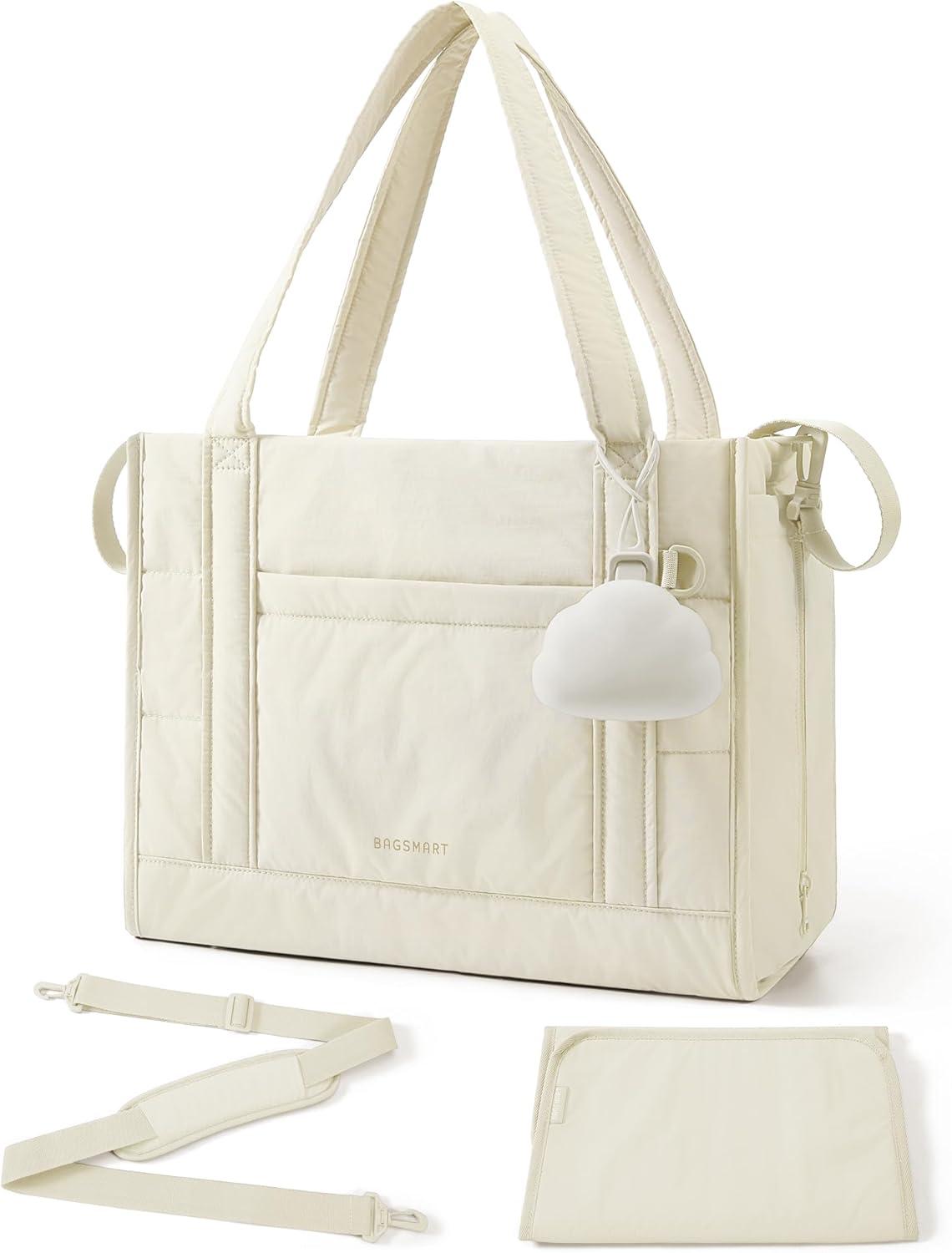 image:imageBAGSMART Diaper Bag Tote Puffer Tote Bag Lightweight Baby Bag with Insulated Pockets Pacifier CaseLight Beige