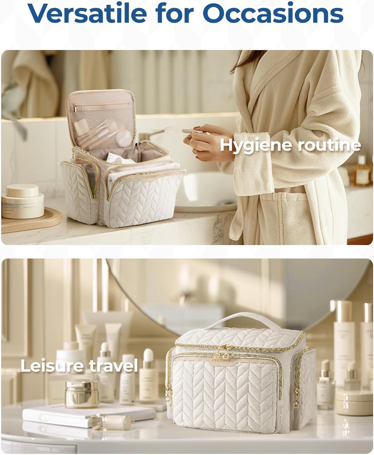 image:imageBAGSMART Travel Toiletry Bag Large Wideopen Travel Bag for Toiletries Makeup Cosmetic Travel Bag with HandleCamelBeige