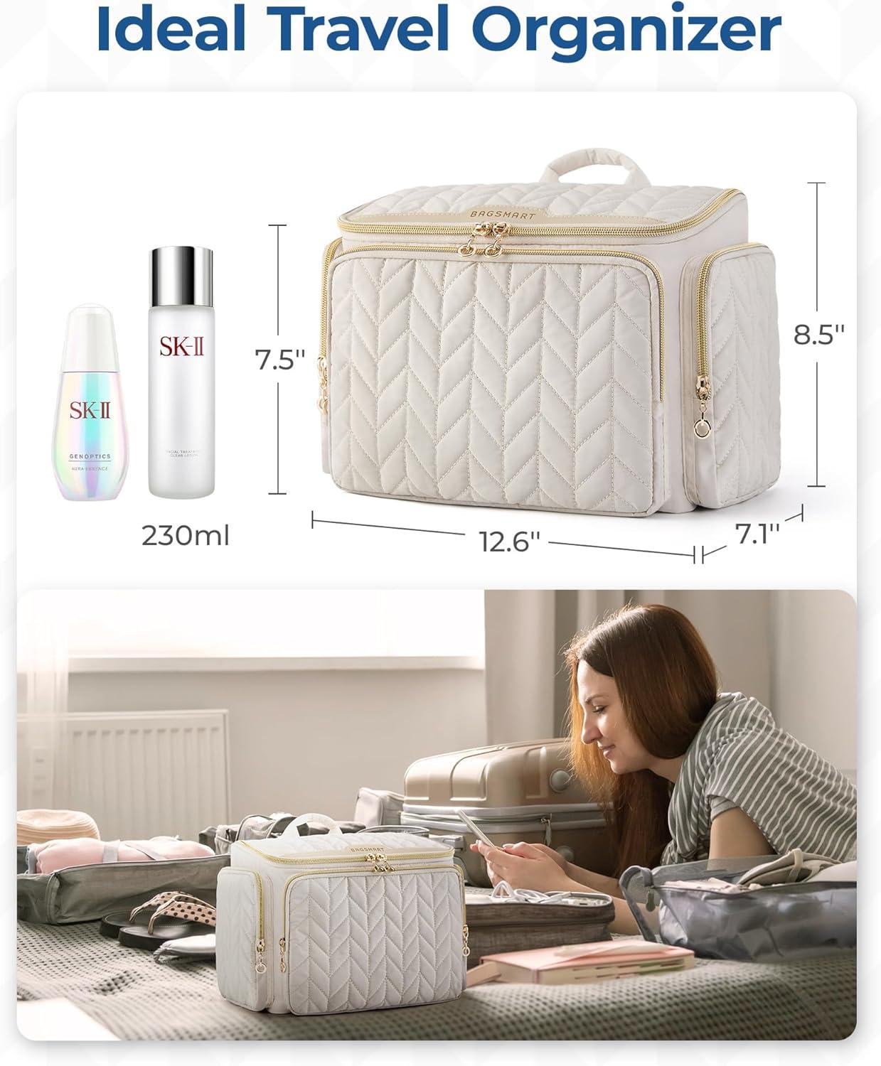image:imageBAGSMART Travel Toiletry Bag Large Wideopen Travel Bag for Toiletries Makeup Cosmetic Travel Bag with HandleCamelGreen