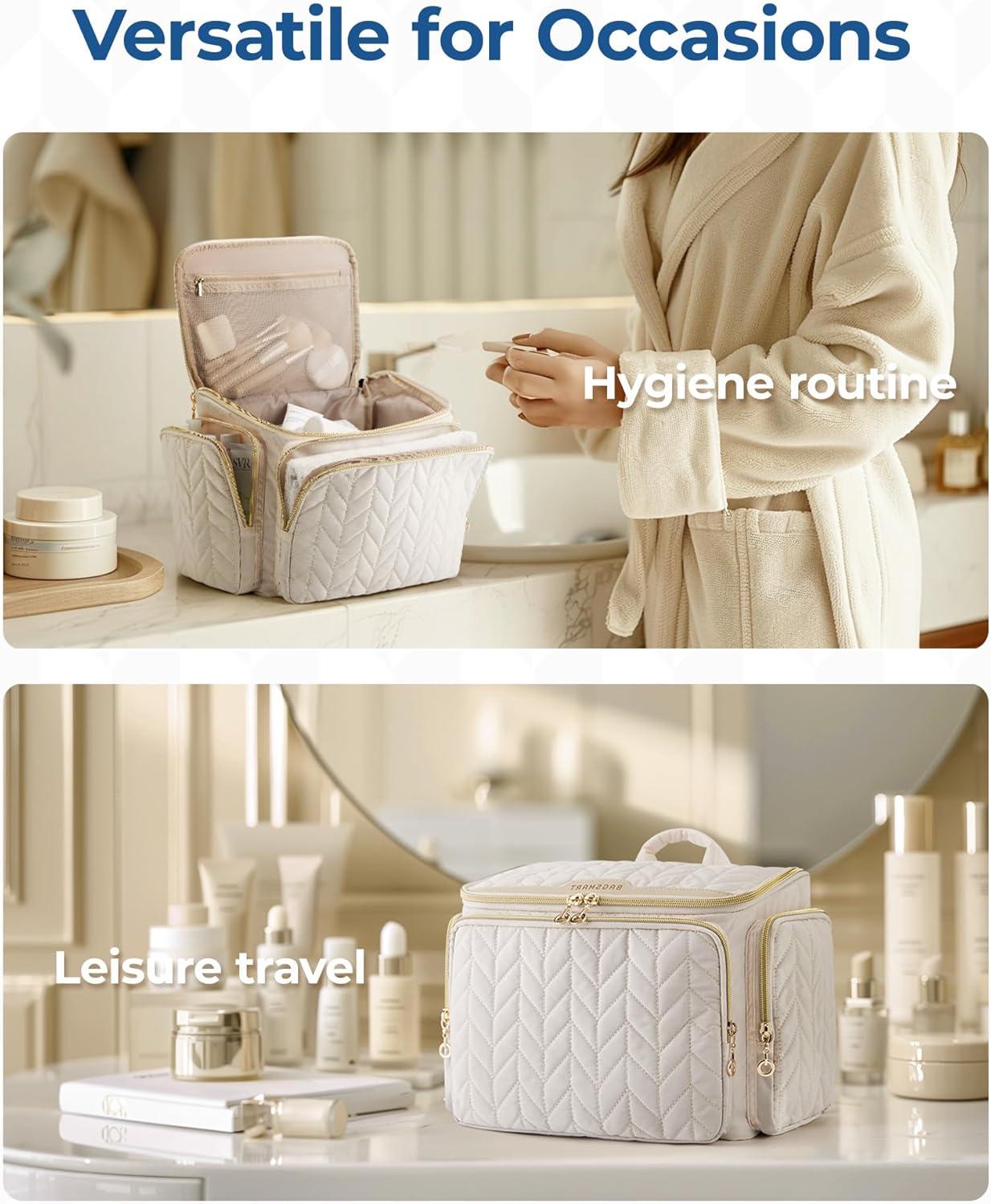 image:imageBAGSMART Travel Toiletry Bag Large Wideopen Travel Bag for Toiletries Makeup Cosmetic Travel Bag with HandleCamelPink