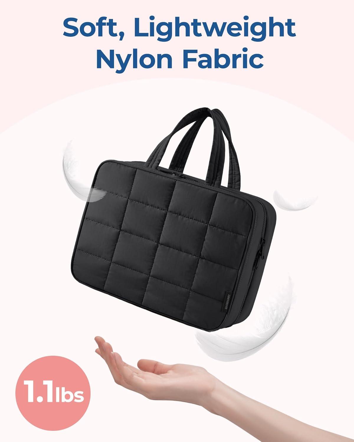 image:imageBAGSMART Travel Toiletry Bag with Jewelry Organizer Hanging Travel Bag for Toiletries Puffy Makeup Cosmetic Bag Organizer Carryon Travel Accessories Essentials BeigeMBlack