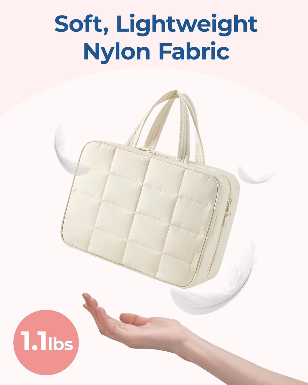 image:imageBAGSMART Travel Toiletry Bag with Jewelry Organizer Hanging Travel Bag for Toiletries Puffy Makeup Cosmetic Bag Organizer Carryon Travel Accessories Essentials BeigeMBeige
