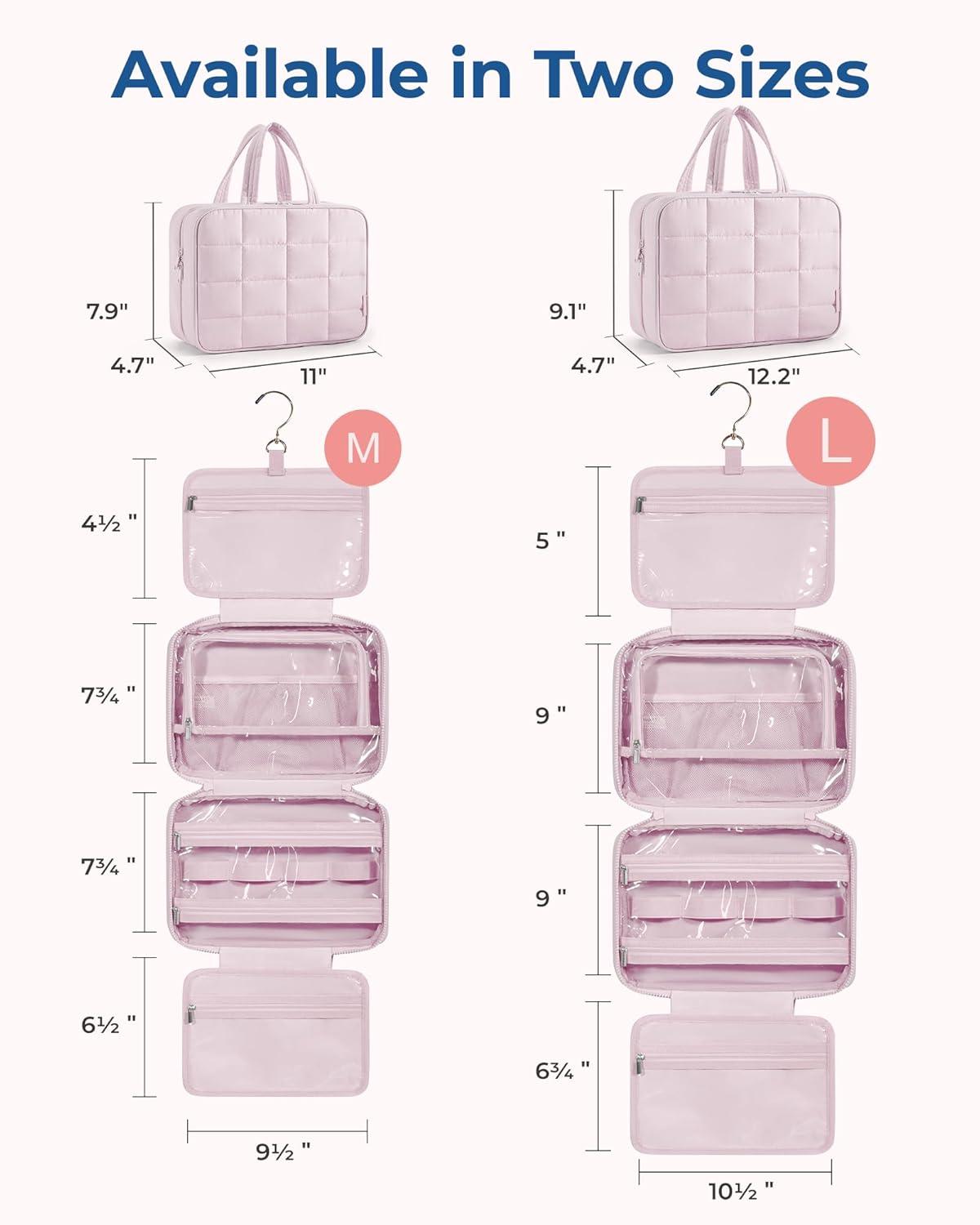 image:imageBAGSMART Travel Toiletry Bag with Jewelry Organizer Hanging Travel Bag for Toiletries Puffy Makeup Cosmetic Bag Organizer Carryon Travel Accessories Essentials BeigeMPink