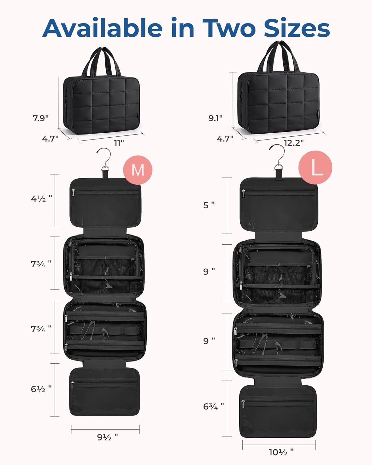 image:imageBAGSMART Travel Toiletry Bag with Jewelry Organizer Hanging Travel Bag for Toiletries Puffy Makeup Cosmetic Bag Organizer Carryon Travel Accessories Essentials BeigeMBlack
