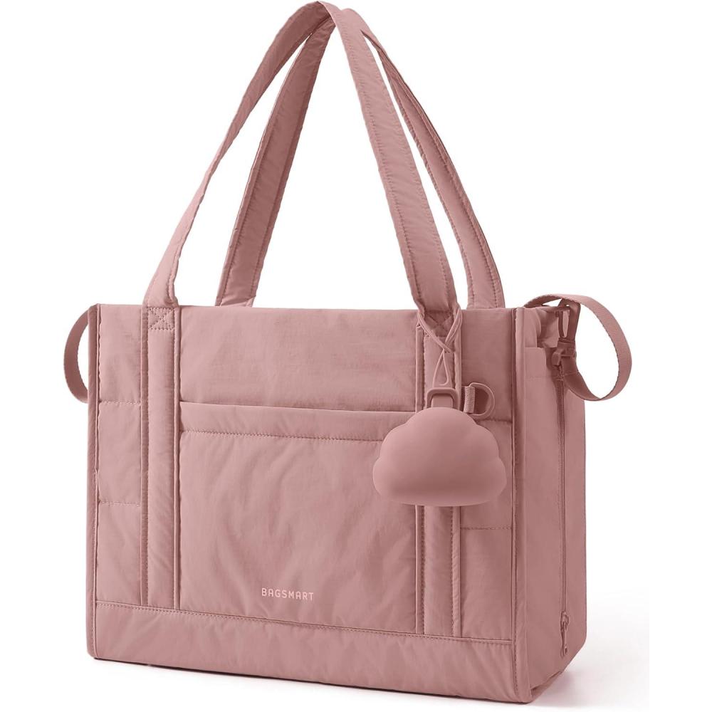 image:imageBAGSMART Diaper Bag Tote Puffer Tote Bag Lightweight Baby Bag with Insulated Pockets Pacifier CaseDark Pink