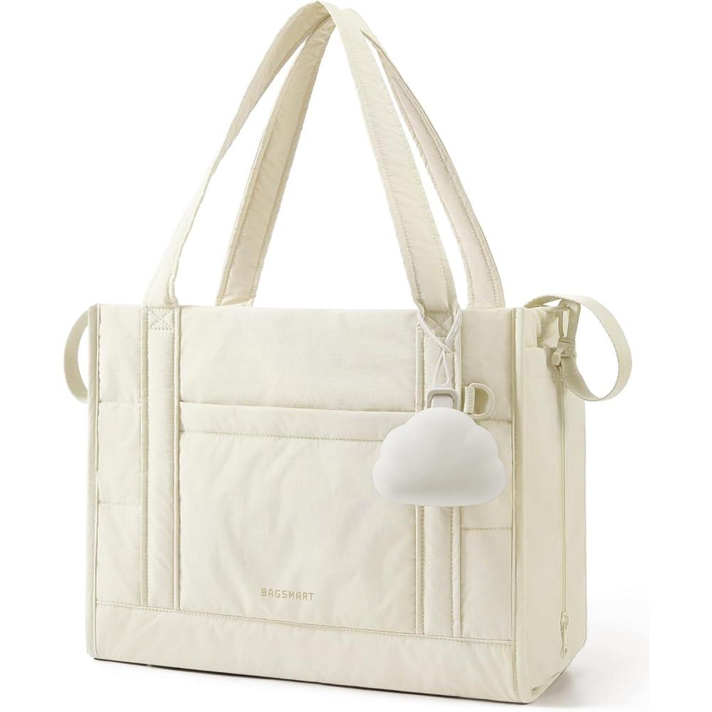 image:imageBAGSMART Diaper Bag Tote Puffer Tote Bag Lightweight Baby Bag with Insulated Pockets Pacifier CaseLight Beige