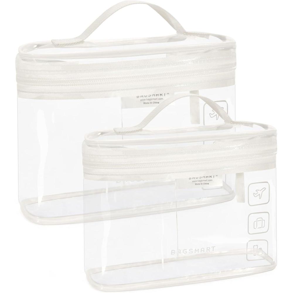 image:imageBAGSMART TSA Approved Toiletry Bag 2 Pack Clear Makeup Cosmetic Bag Organizer Quart Size Travel Bag for Toiletries Carryon Travel Accessories Essentials Pink2pcsWhite