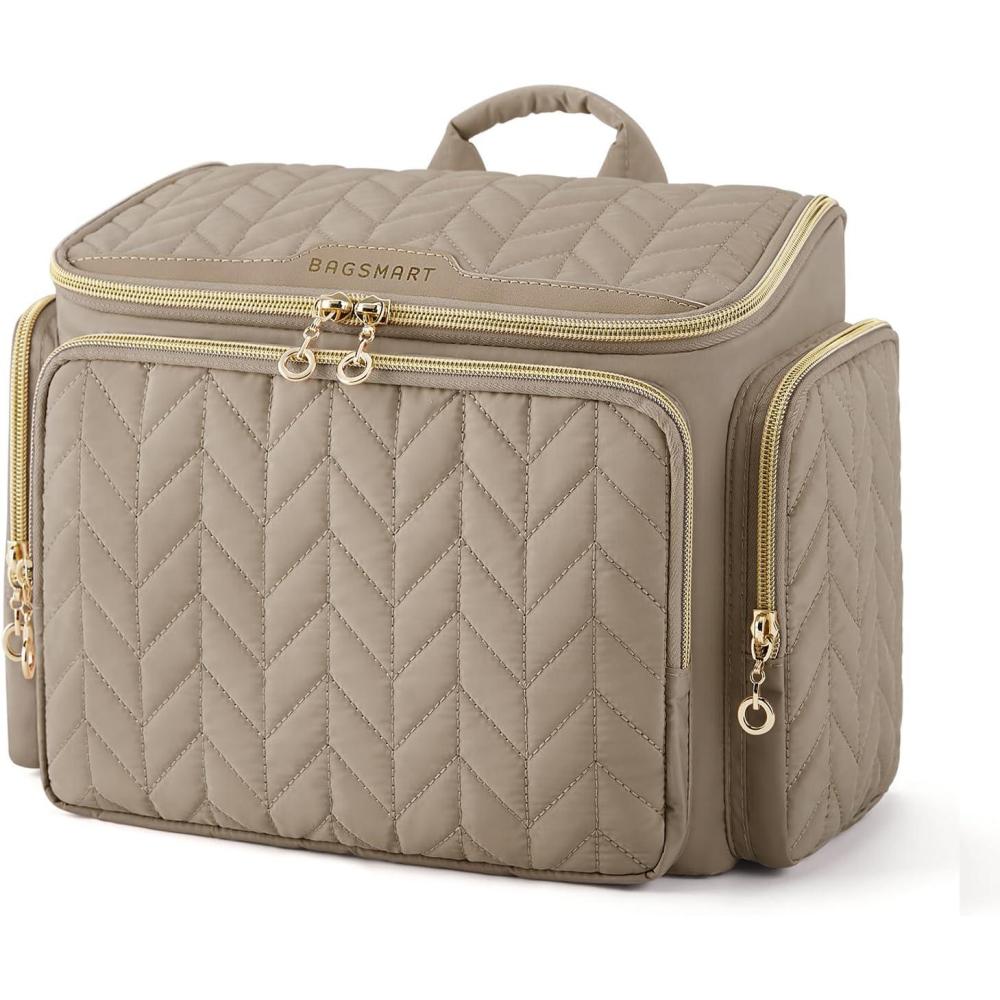 image:imageBAGSMART Travel Toiletry Bag Large Wideopen Travel Bag for Toiletries Makeup Cosmetic Travel Bag with HandleCamelCamel