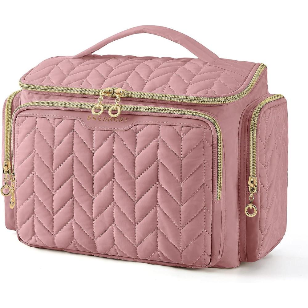 image:imageBAGSMART Travel Toiletry Bag Large Wideopen Travel Bag for Toiletries Makeup Cosmetic Travel Bag with HandleCamelDark Pink