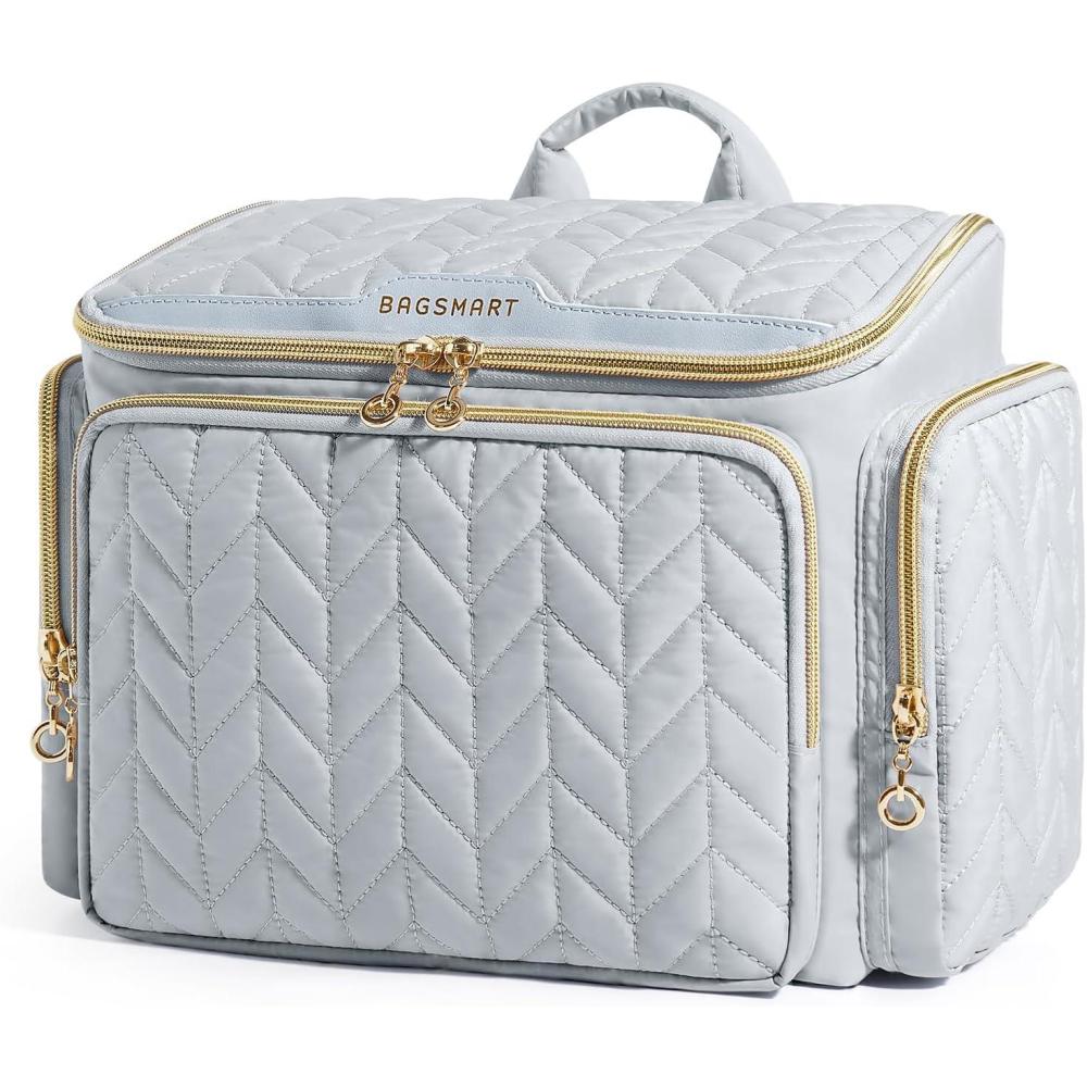 image:imageBAGSMART Travel Toiletry Bag Large Wideopen Travel Bag for Toiletries Makeup Cosmetic Travel Bag with HandleCamelGrey