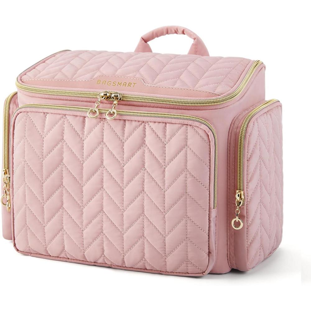 image:imageBAGSMART Travel Toiletry Bag Large Wideopen Travel Bag for Toiletries Makeup Cosmetic Travel Bag with HandleCamelPink