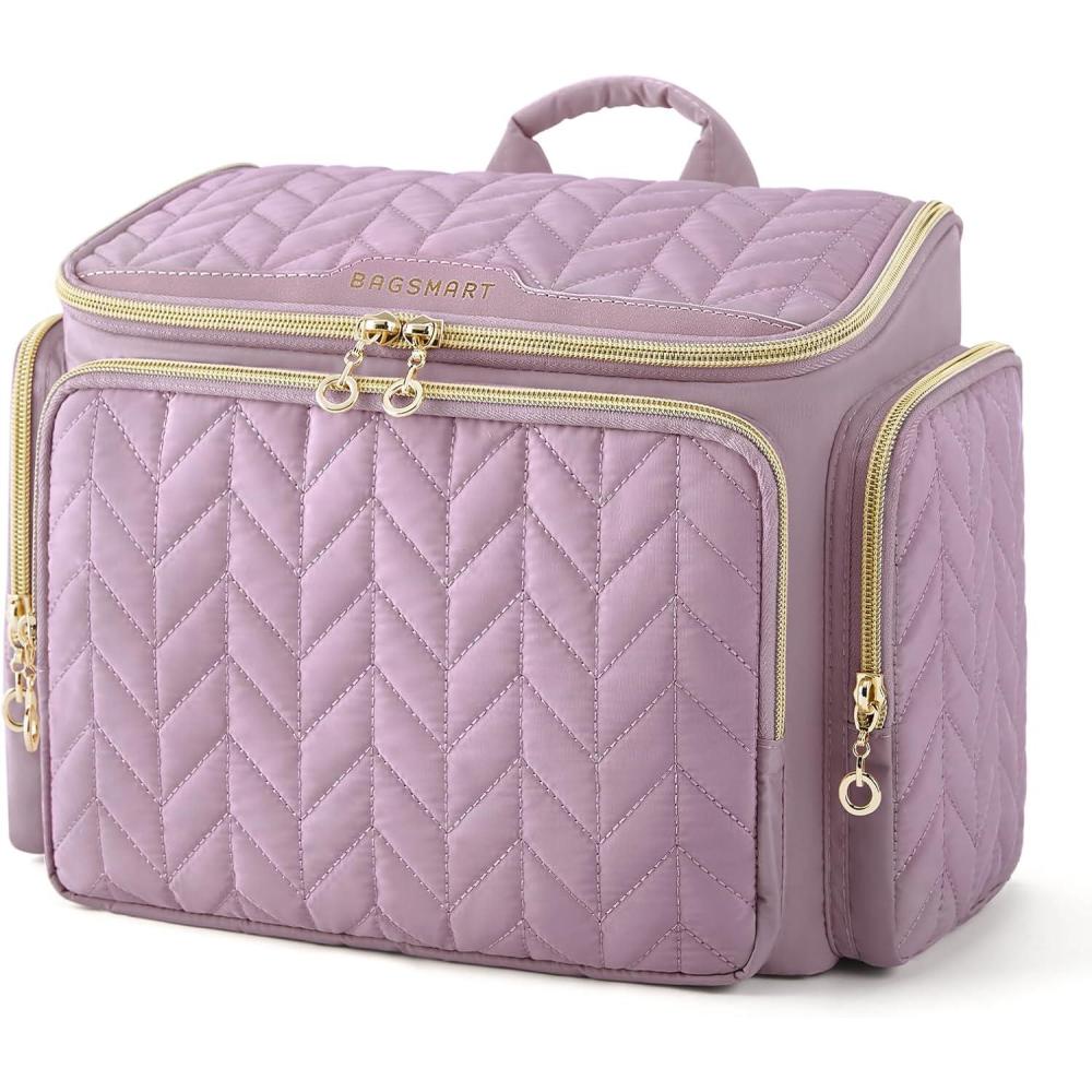 image:imageBAGSMART Travel Toiletry Bag Large Wideopen Travel Bag for Toiletries Makeup Cosmetic Travel Bag with HandleCamelPurple