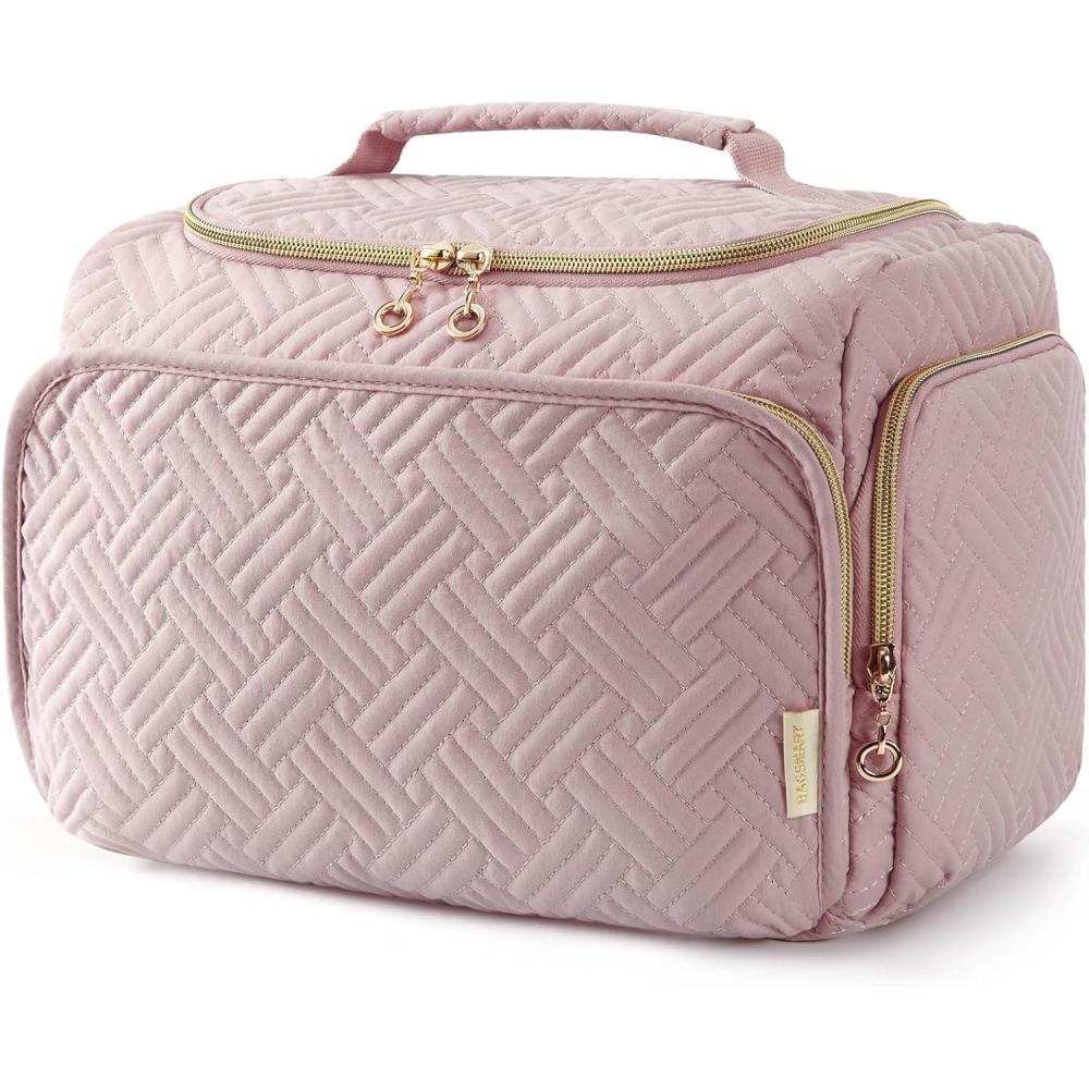image:imageBAGSMART Travel Toiletry Bag for Women Cosmetic Bag Makeup Bag Organizer with Handle Travel Bag for Toiletries Travel Accessories Full Sized ContainerPink