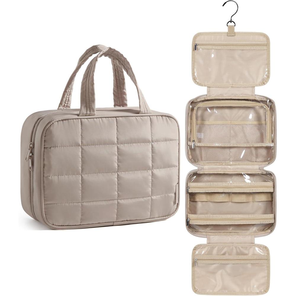 image:imageBAGSMART Travel Toiletry Bag for Women Hanging Travel Bag for Toiletries Puffy Makeup Cosmetic Bag Organizer Carryon Travel Accessories Essentials CamelCamel