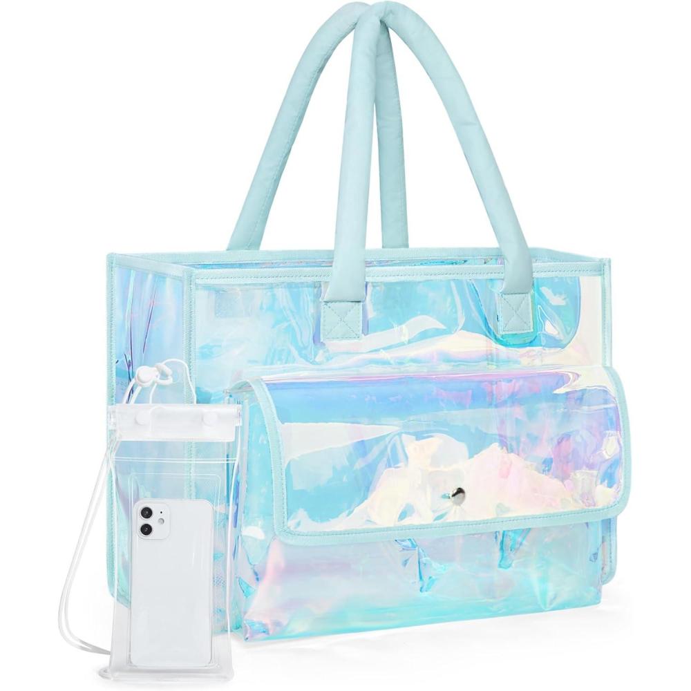 image:imageBagsmart Waterproof Beach Bag for Women with Phone Pouch Large Tote Bag for Pool Travel and VacationLight Blue03