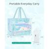 Bagsmart Waterproof Beach Bag for Women with Phone Pouch, Large Tote Bag for Pool, Travel and Vacation(Light Blue-03)