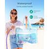 Bagsmart Waterproof Beach Bag for Women with Phone Pouch, Large Tote Bag for Pool, Travel and Vacation(Light Blue-03)