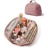 BAGSMART Travel Makeup Bag for Women, Portable Fold-down Cosmetic Case, Puffy Padded Make Up Organizer Pouch, Water-resistant Toiletry Bag for Toiletries, Brushes (Leopard Print)(Dark Pink)