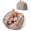 BAGSMART Travel Makeup Bag for Women, Portable Fold-down Cosmetic Case, Puffy Padded Make Up Organizer Pouch, Water-resistant Toiletry Bag for Toiletries, Brushes (Leopard Print)(Brown)