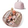 BAGSMART Travel Makeup Bag for Women, Portable Fold-down Cosmetic Case, Puffy Padded Make Up Organizer Pouch, Water-resistant Toiletry Bag for Toiletries, Brushes (Leopard Print)(Baby Pink)