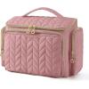 BAGSMART Travel Toiletry Bag, Large Wide-open Travel Bag for Toiletries, Makeup Cosmetic Travel Bag with Handle-Camel(Dark Pink)