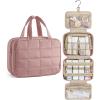 BAGSMART Travel Toiletry Bag for Women, Hanging Travel Bag for Toiletries, Puffy Makeup Cosmetic Bag Organizer, Carry-on Travel Accessories Essentials, Camel(Dark Pink)