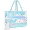 Bagsmart Waterproof Beach Bag for Women with Phone Pouch, Large Tote Bag for Pool, Travel and Vacation(Light Blue-03)