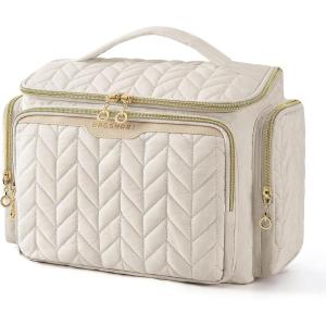 BAGSMART Travel Toiletry Bag, Large Wide-open Travel Bag for Toiletries, Makeup Cosmetic Travel Bag with Handle-Camel(Beige)