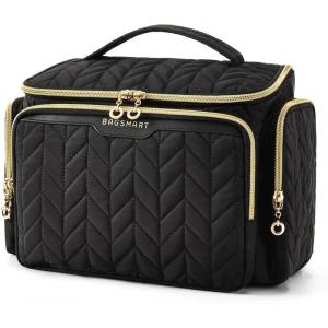 BAGSMART Travel Toiletry Bag, Large Wide-open Travel Bag for Toiletries, Makeup Cosmetic Travel Bag with Handle-Camel(Black)