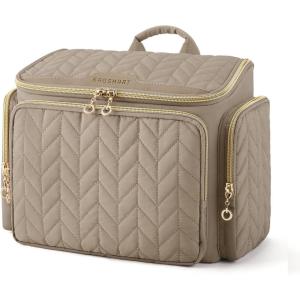 BAGSMART Travel Toiletry Bag, Large Wide-open Travel Bag for Toiletries, Makeup Cosmetic Travel Bag with Handle-Camel(Camel)