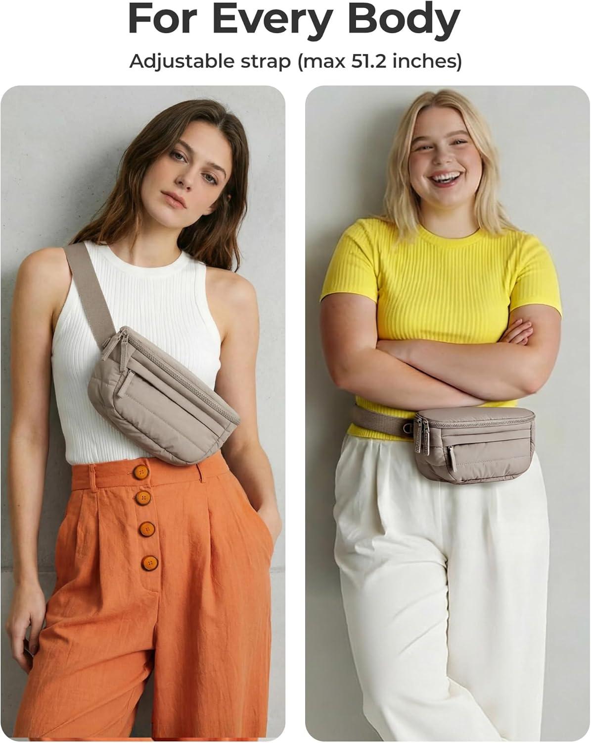 image:imageBAGSMART Fanny Packs for Women Cross Body Lightweight Puffy Belt Bag with Multi Pockets Quilted Purse for Traveling Hiking CoffeeBlack