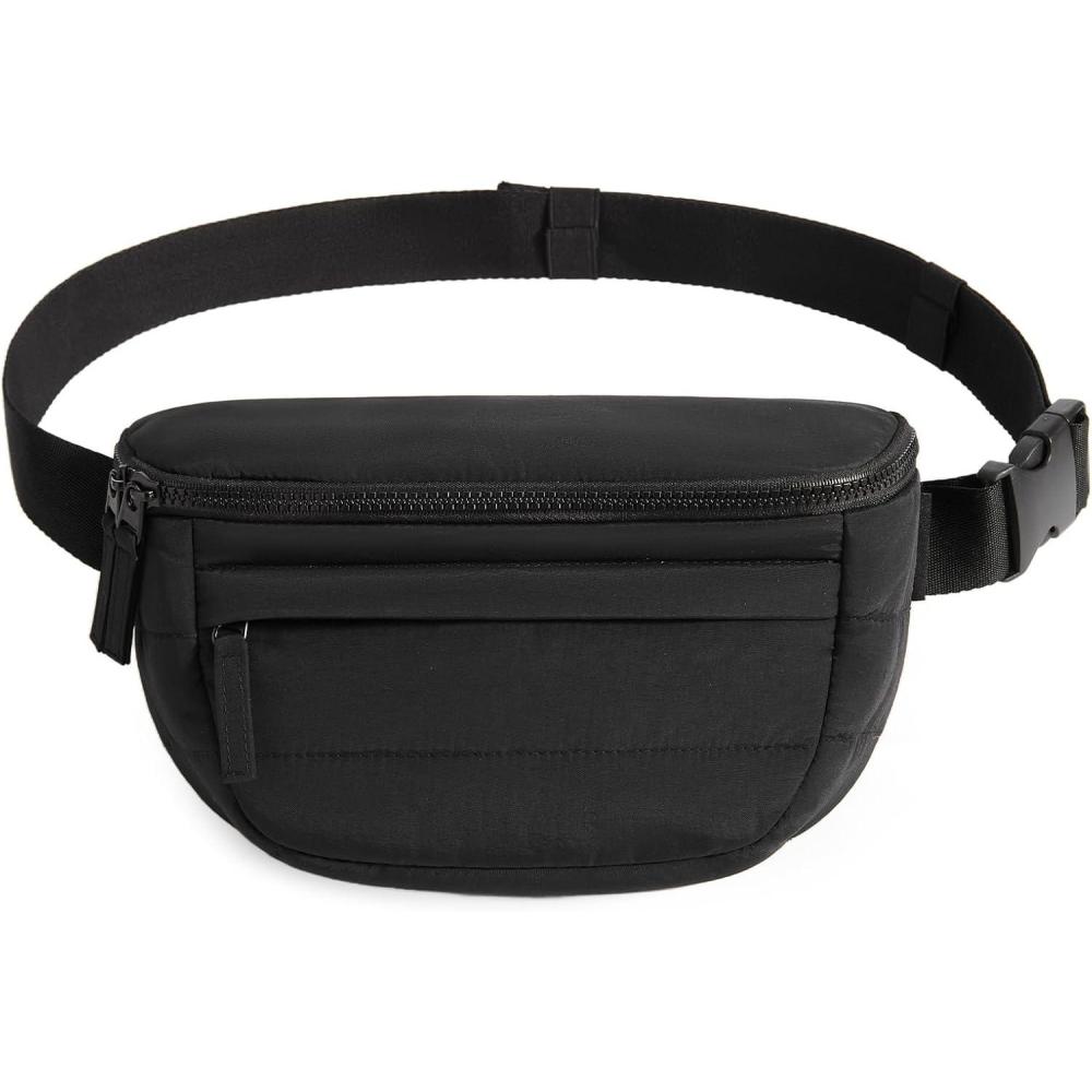 image:imageBAGSMART Fanny Packs for Women Cross Body Lightweight Puffy Belt Bag with Multi Pockets Quilted Purse for Traveling Hiking CoffeeBlack