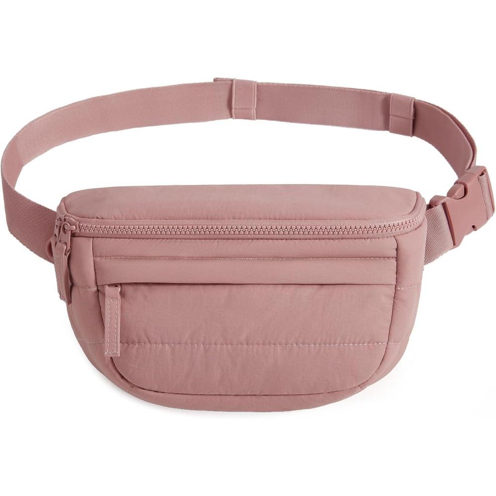 image:imageBAGSMART Fanny Packs for Women Cross Body Lightweight Puffy Belt Bag with Multi Pockets Quilted Purse for Traveling Hiking CoffeeDark Pink