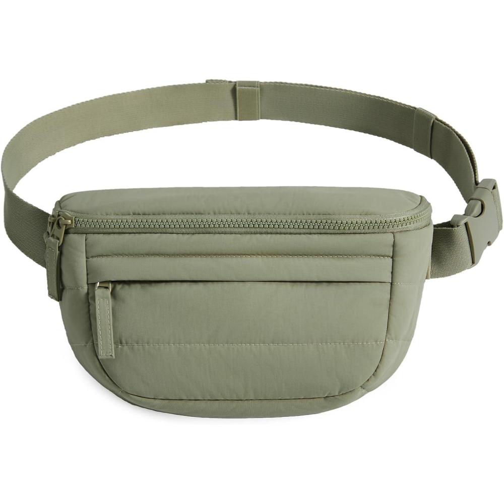 image:imageBAGSMART Fanny Packs for Women Cross Body Lightweight Puffy Belt Bag with Multi Pockets Quilted Purse for Traveling Hiking CoffeeForest Green