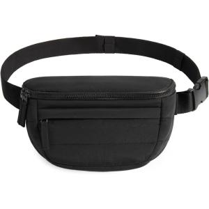 BAGSMART Fanny Packs for Women Cross Body, Lightweight Puffy Belt Bag with Multi Pockets Quilted Purse for Traveling Hiking Coffee(Black)