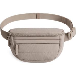 BAGSMART Fanny Packs for Women Cross Body, Lightweight Puffy Belt Bag with Multi Pockets Quilted Purse for Traveling Hiking Coffee(Brown)
