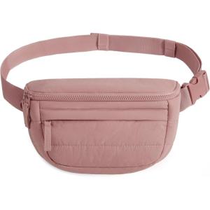 BAGSMART Fanny Packs for Women Cross Body, Lightweight Puffy Belt Bag with Multi Pockets Quilted Purse for Traveling Hiking Coffee(Dark Pink)
