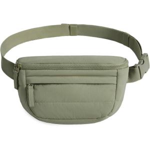 BAGSMART Fanny Packs for Women Cross Body, Lightweight Puffy Belt Bag with Multi Pockets Quilted Purse for Traveling Hiking Coffee(Forest Green)