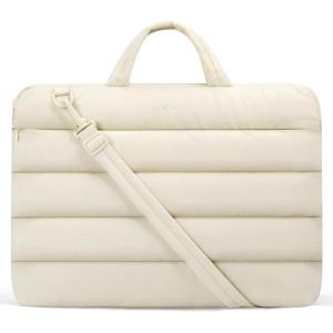 BAGSMART 13-14 inch Laptop Sleeve Bag with Strap, Puffy Padded Laptop Case with Pocket, Portable MacBook Air/Pro 13 inch Case for Women, Repellent Protective Sleeve Compatible with Dell, HP, Beige(Air Beige)